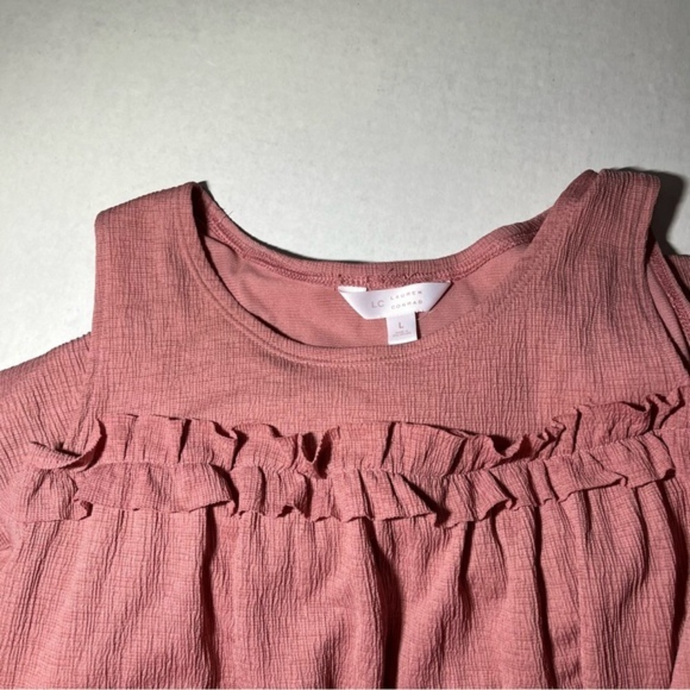 LC Lauren Conrad Pink Rose Cold Shoulder Ruffle‎ Dress Size Large - Picture 5 of 13